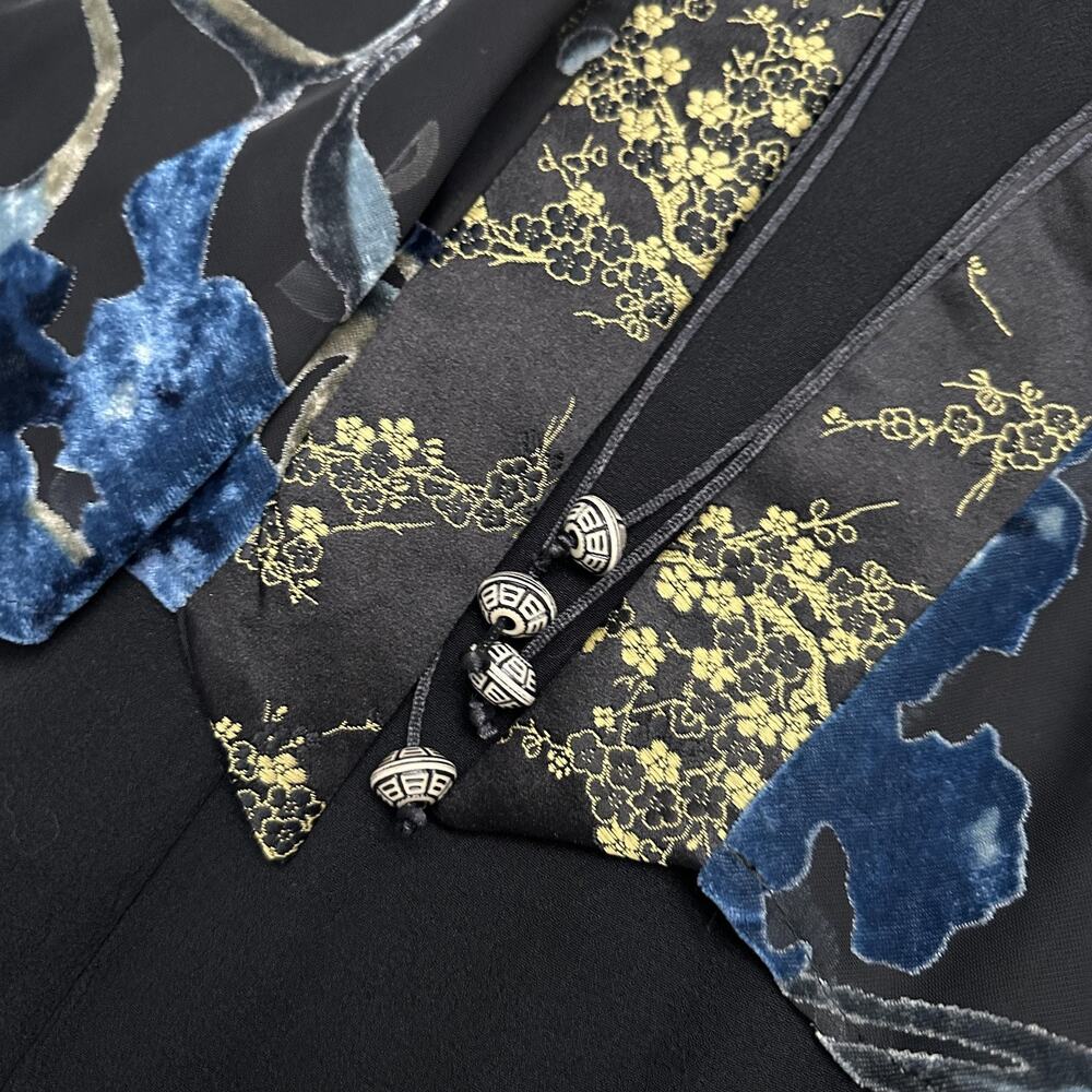 Spencer Alexis Dress Jacket Set Womens 6 Black Blue Velvet Floral Boho Formal - Picture 3 of 16